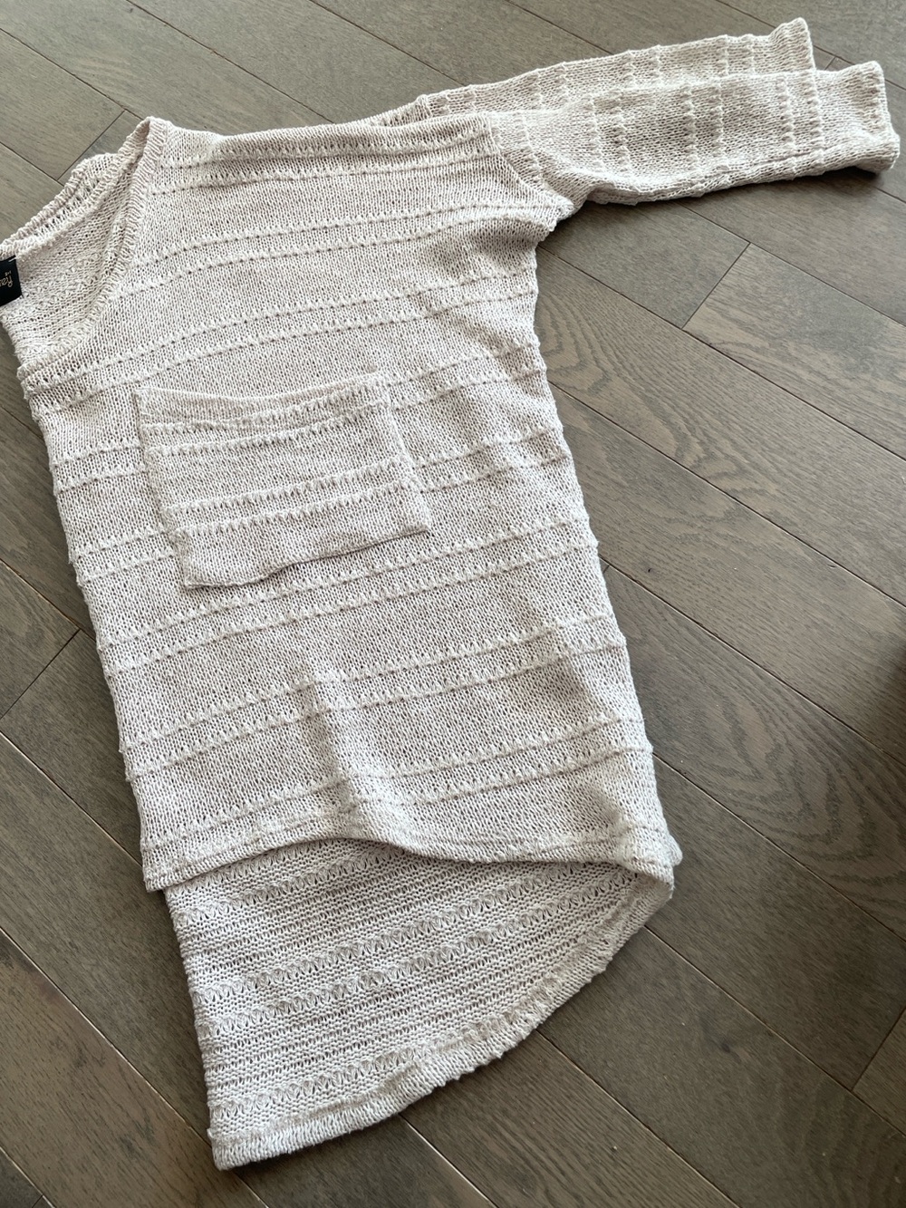 Audrey Tan High Low Knit Sweater Slant Pocket Drop Shoulder Made in USA Small